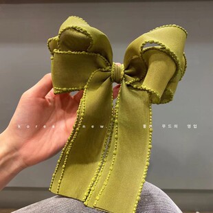 绿色蝴蝶结头饰发夹日韩飘带仙女发卡后脑勺顶夹少女夹子头花发饰