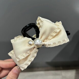 白色蝴蝶结抓夹女半扎发夹女后脑勺鲨鱼夹盘头发夹子发抓韩国发饰