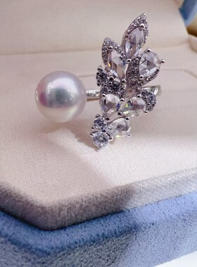 凤尾珍珠戒指配件s925纯银