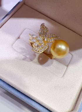 鸢尾花珍珠戒指配件s925纯银