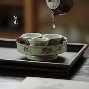 无落 茶 景德镇葡萄紫釉下粉彩手绘桃真书怀壶承 干泡茶席干泡盘