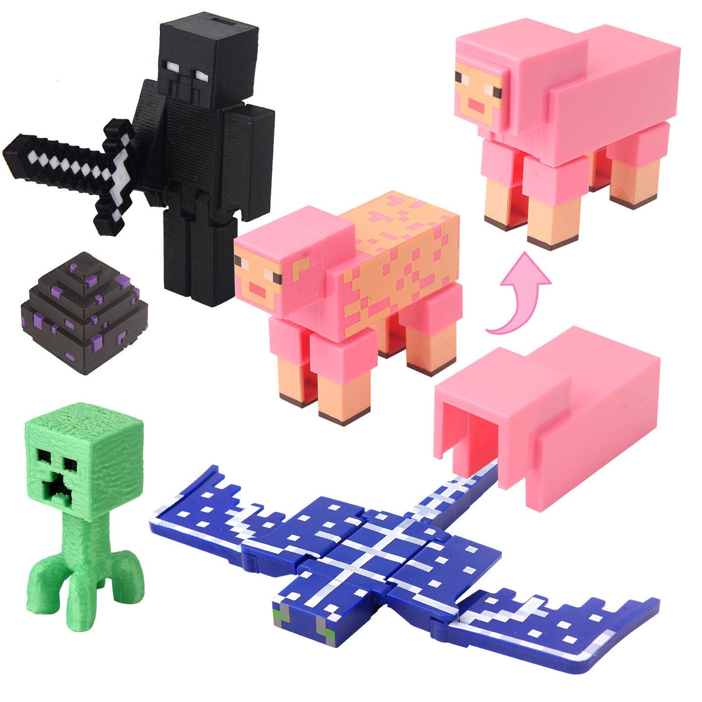 适用于乐高我的世界粉色羊幻翼龙大电影苦力怕猪灵3d打印模型玩具