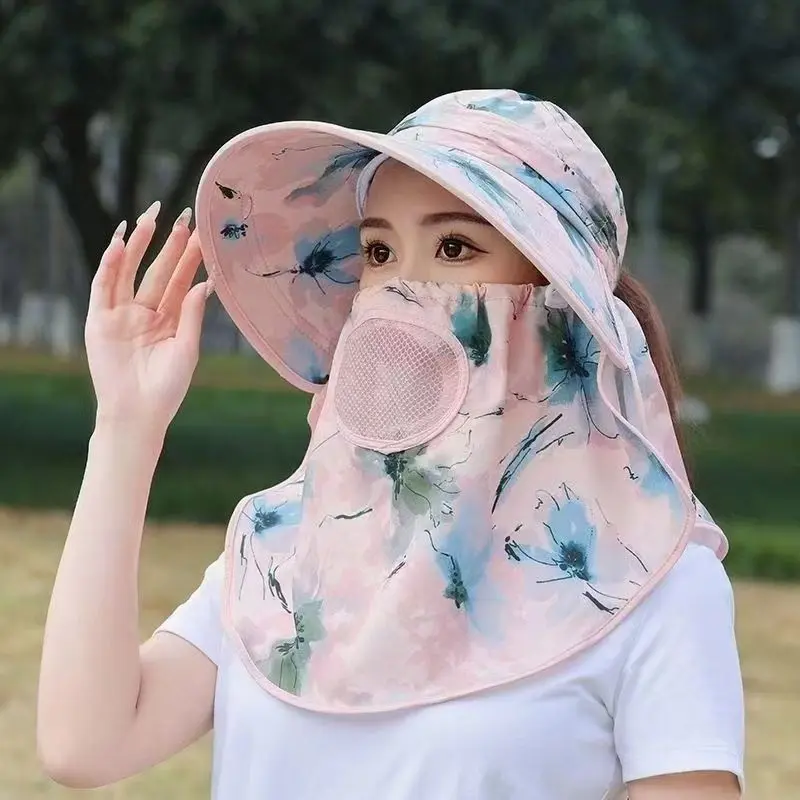 大檐遮阳帽女夏季户外防晒遮脸太阳帽时尚透气薄采茶凉帽骑车帽子