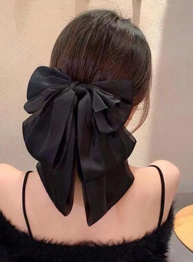 黑色大蝴蝶结发饰法式优雅发夹女后脑勺高马尾抓夹头花气质鲨鱼夹