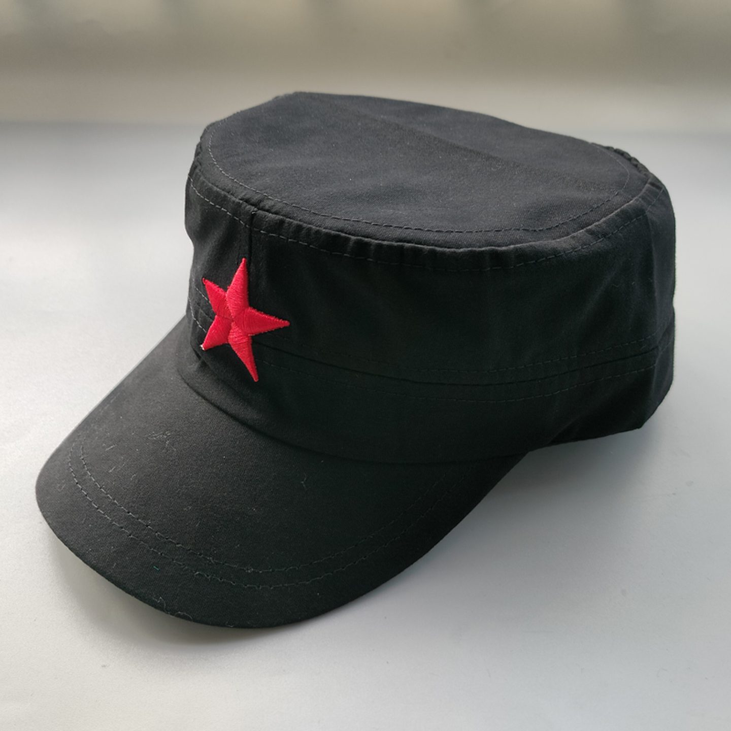 五角星帽平顶帽军绿色帽子