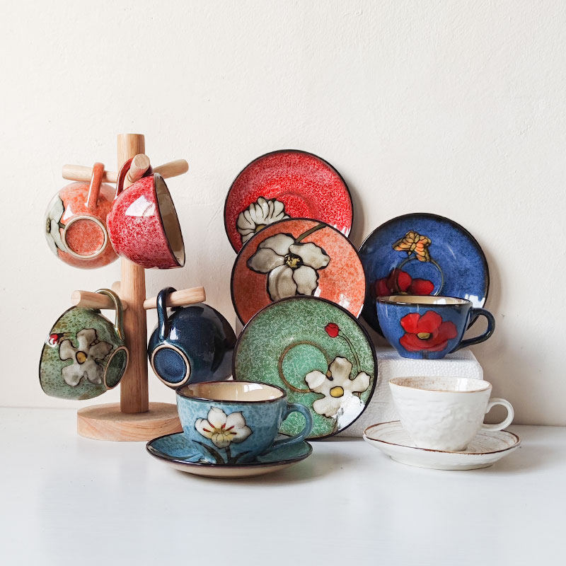 咖啡杯碟套装ins复古浮雕法式家用陶瓷下午茶精致奶杯微瑕清仓,餐饮具,咖啡杯,淘宝优惠券,粉丝福利购,淘宝优惠卷