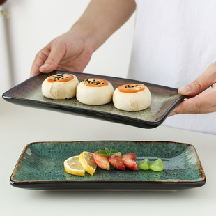 二郎家〖复古质感〗长方形小吃点心盘子陶瓷火锅配菜盘日式寿司盘