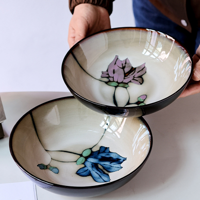 二郎家【2个好用菜碗】中式陶瓷碗家用手绘花卉深碗餐具套装汤碗
