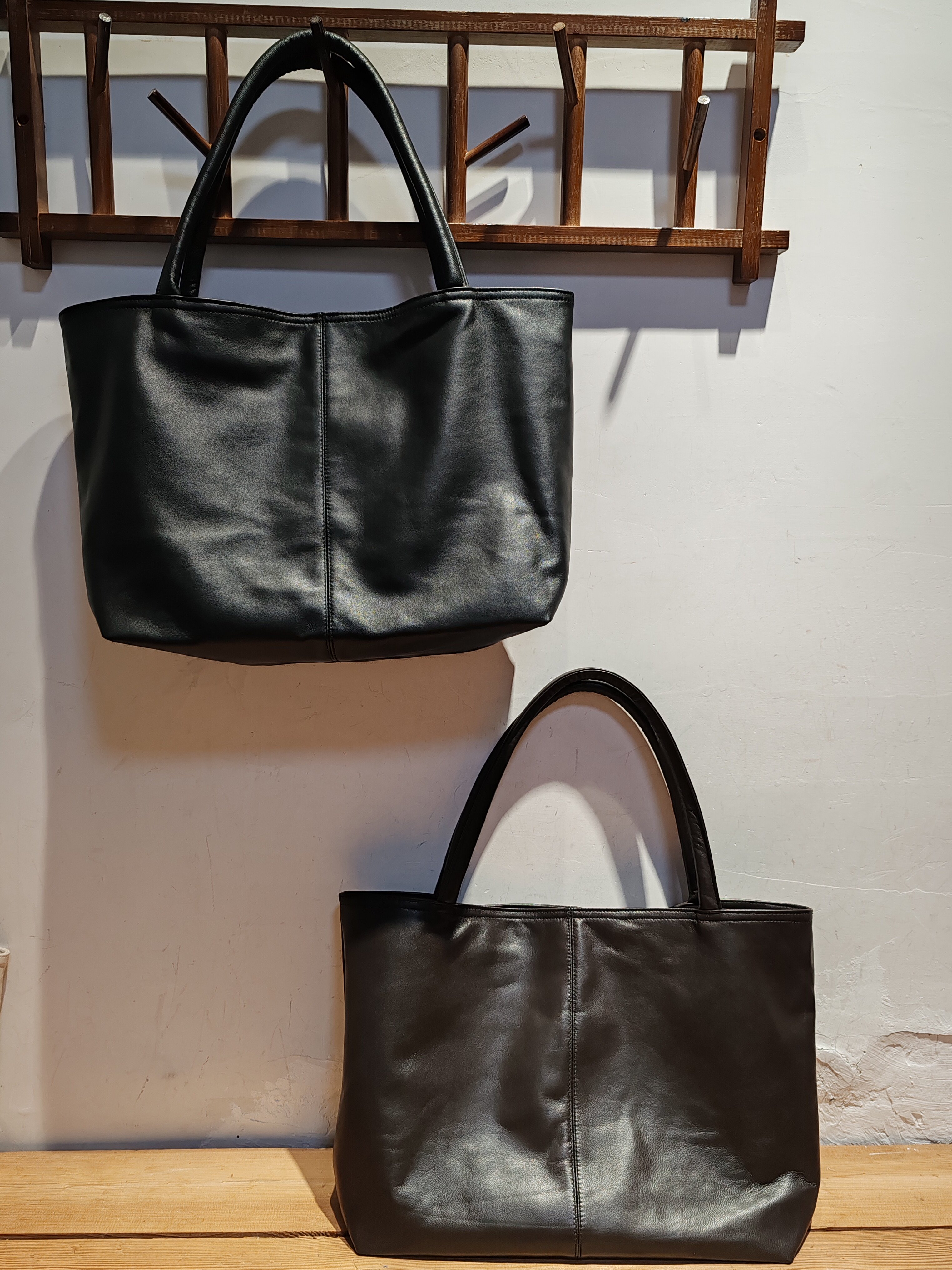 外贸出口小羊皮真皮女款休闲通勤电脑手提单肩托特包