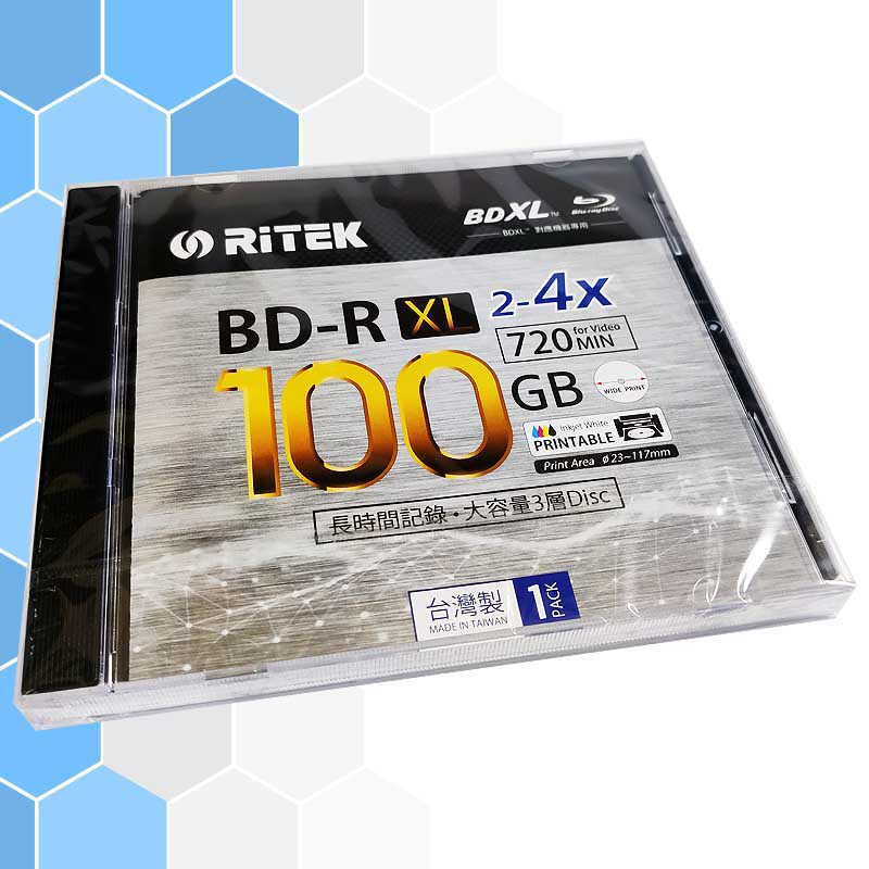 铼德ritek 4x可打印BD-XL蓝光盘 大容量100G蓝光空白光盘单片盒装