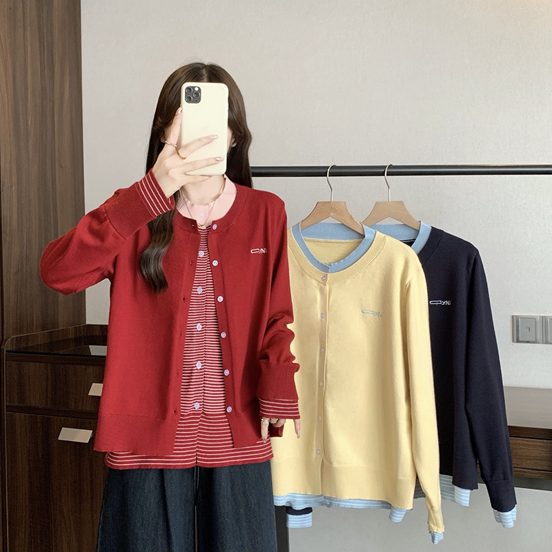 乐乐推荐丨女装2025秋季新款显瘦遮肚假两件针织开衫外套