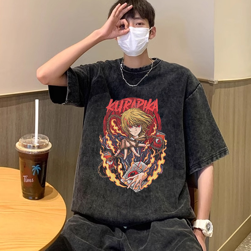 全职猎人动漫hunterxhunter复古做旧纯棉水洗短袖T恤男女潮流服装