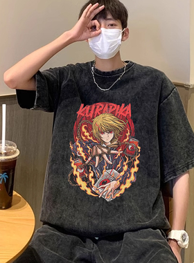 全职猎人动漫hunterxhunter复古做旧纯棉水洗短袖T恤男女潮流服装
