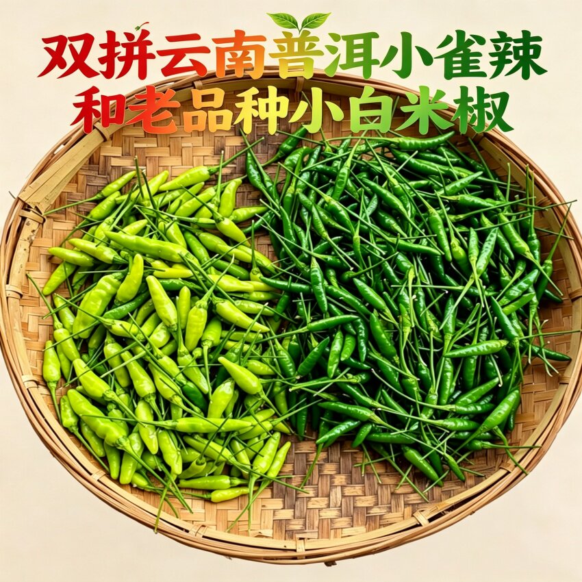 [双拼套餐]云南普洱小雀辣椒+老品种小白米辣椒新鲜山野辣椒