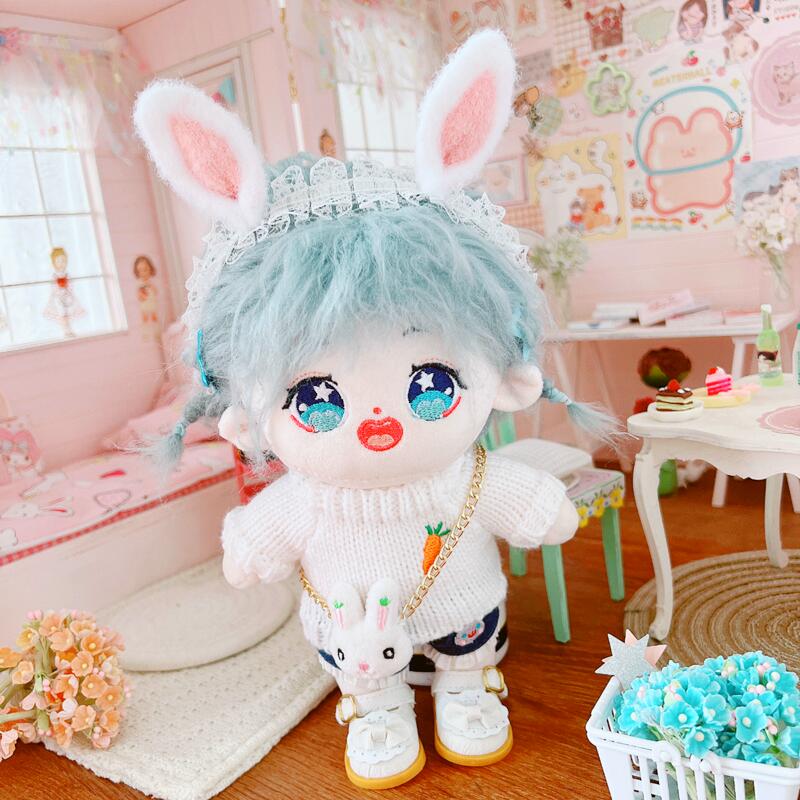 现货百搭白色萝卜毛衣20厘米套装20cm娃衣明星棉花娃娃公仔换装