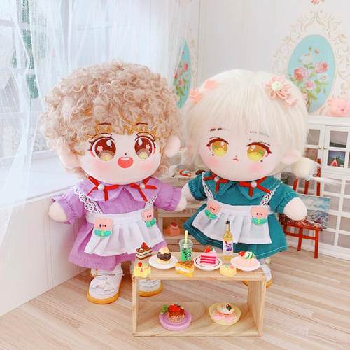 现货可爱围裙女仆连衣裙20厘米套装20cm娃衣明星棉花娃娃公仔换装