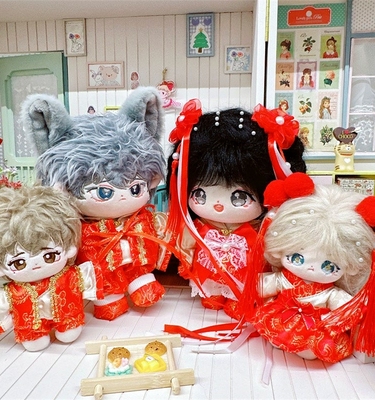 娃衣10cm15cm20cm棉花娃娃海星体正常体新年战袍裙子裤子红色套装