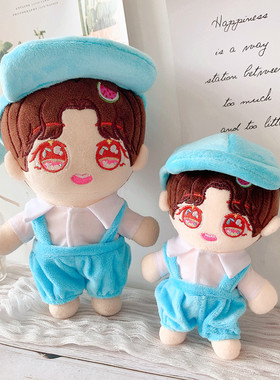 现货蓝色背带裤鸭舌帽子衣服裤子20厘米套装115cm娃衣布娃娃娃娃