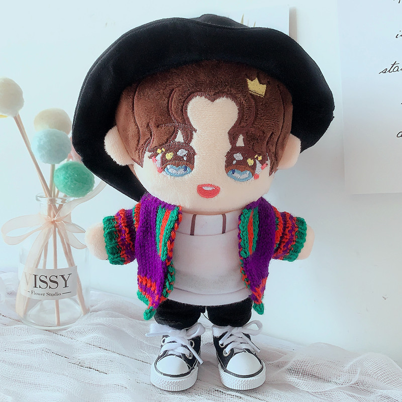 现货紫色毛衣开衫白色T恤渔夫帽衣服20厘米套装20cm娃衣娃娃玩偶