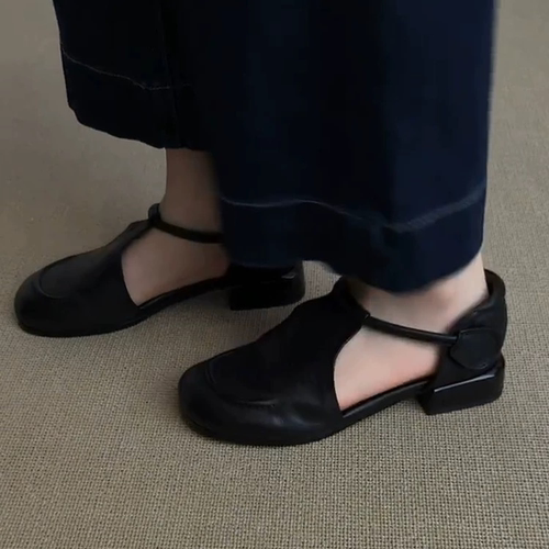 气质复古简约优雅舒适软底凉拖女生小众设计感百搭休闲平跟包头拖
