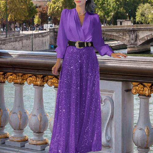 다리 허리 여성 긴팔 스팽글 셔츠 V 넥