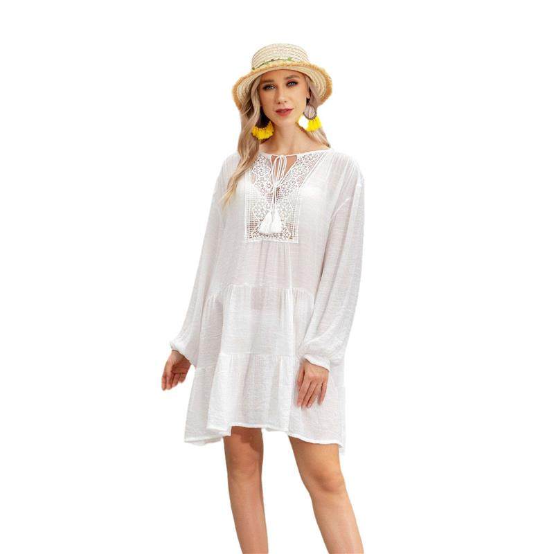beach long bikini cover-up sexy minidress bohemian cotton