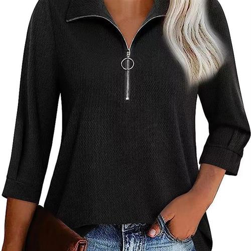 Womens three quarter sleeve solid color tops shirts