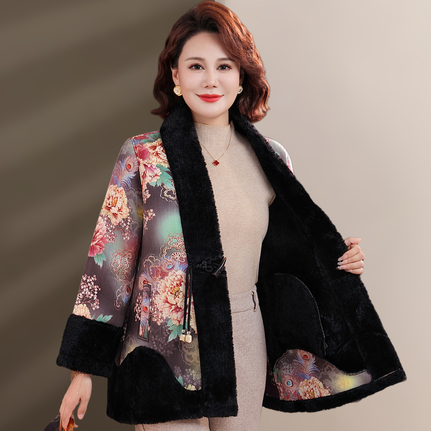 新中式妈妈冬装外套女仿皮草水貂绒皮毛一体保暖大衣端庄大气高贵,女装/女士精品,中老年女装,淘宝优惠券,粉丝福利购,淘宝优惠卷