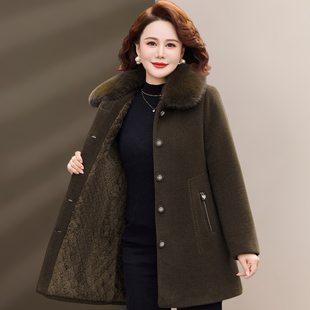 中老年女装中长款加绒加厚毛呢外套时尚妈妈冬装保暖呢子大衣高档