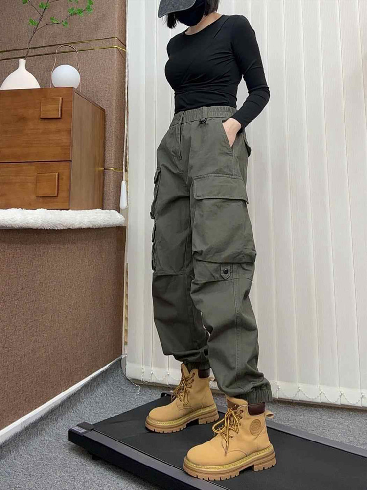 秋冬美式宽松工装裤男女潮流多口袋束脚哈伦裤重磅覆古百搭休闲裤