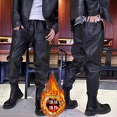 宽松防水皮裤 男士 加厚防风骑行休闲裤 秋冬季 宽松六兜外卖束脚裤 子