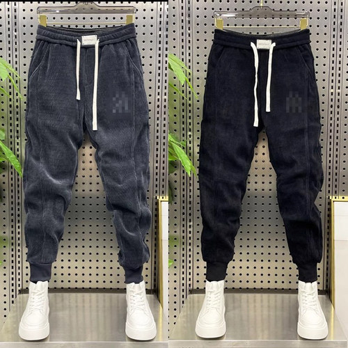 修身加绒休闲卫裤男士刺绣运动裤