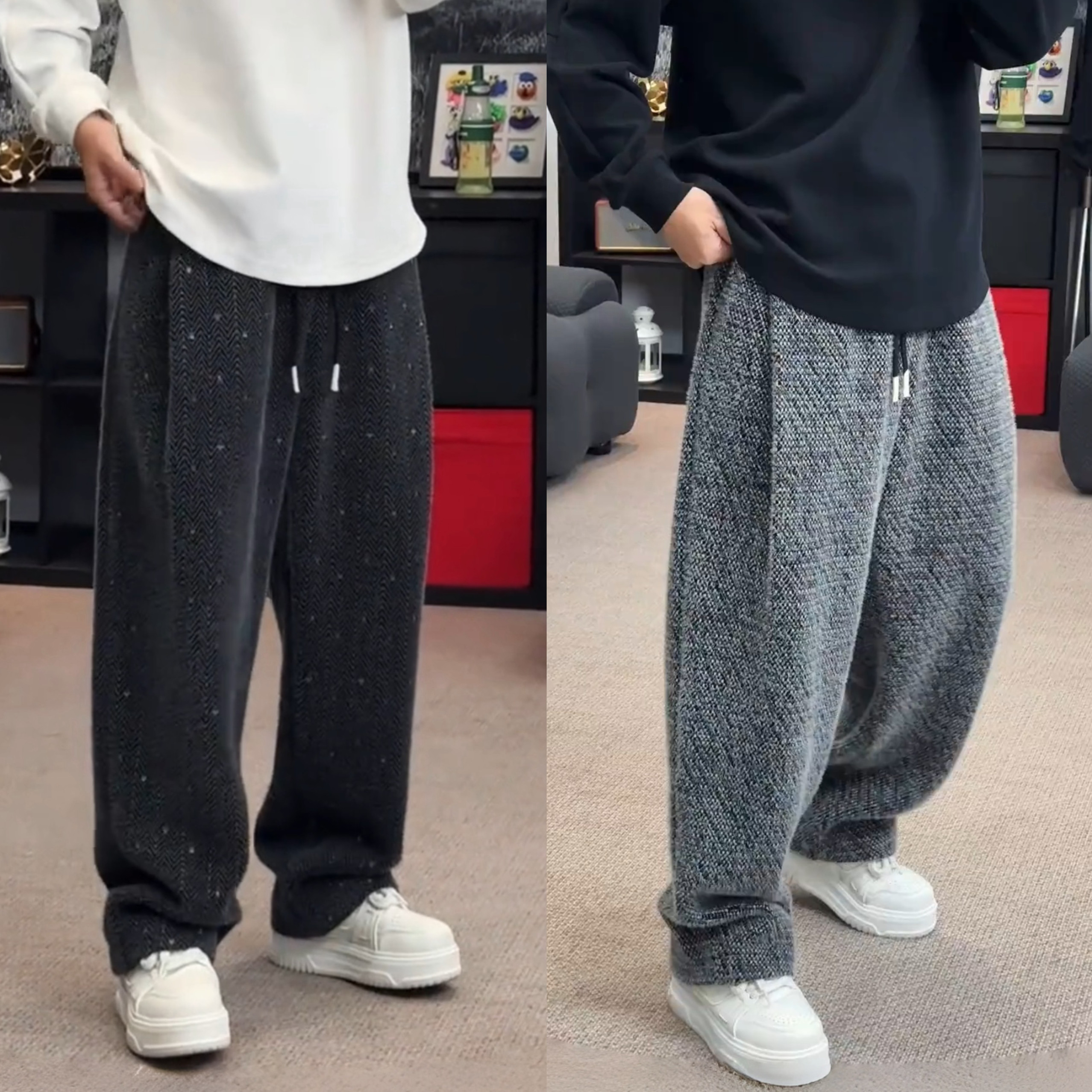 秋冬新款毛绒感加厚直筒休闲裤男高级感时尚宽松保暖垂感阔腿长裤,男装,休闲裤,淘宝优惠券,粉丝福利购,淘宝优惠卷