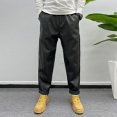 哈伦机车裤 直筒皮裤 男士 秋冬季 宽松加厚保暖防水防风外卖骑行裤 子