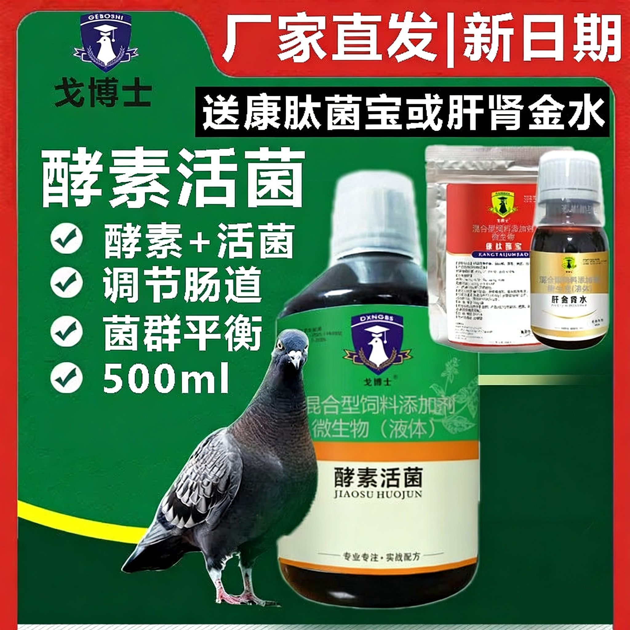 戈博士酵素活菌调节赛鸽肠道助消化促粪便成形增强免疫赛信鸽子用