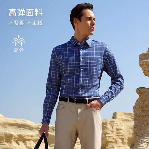欧定翻领长袖商务休闲免烫衬衫男