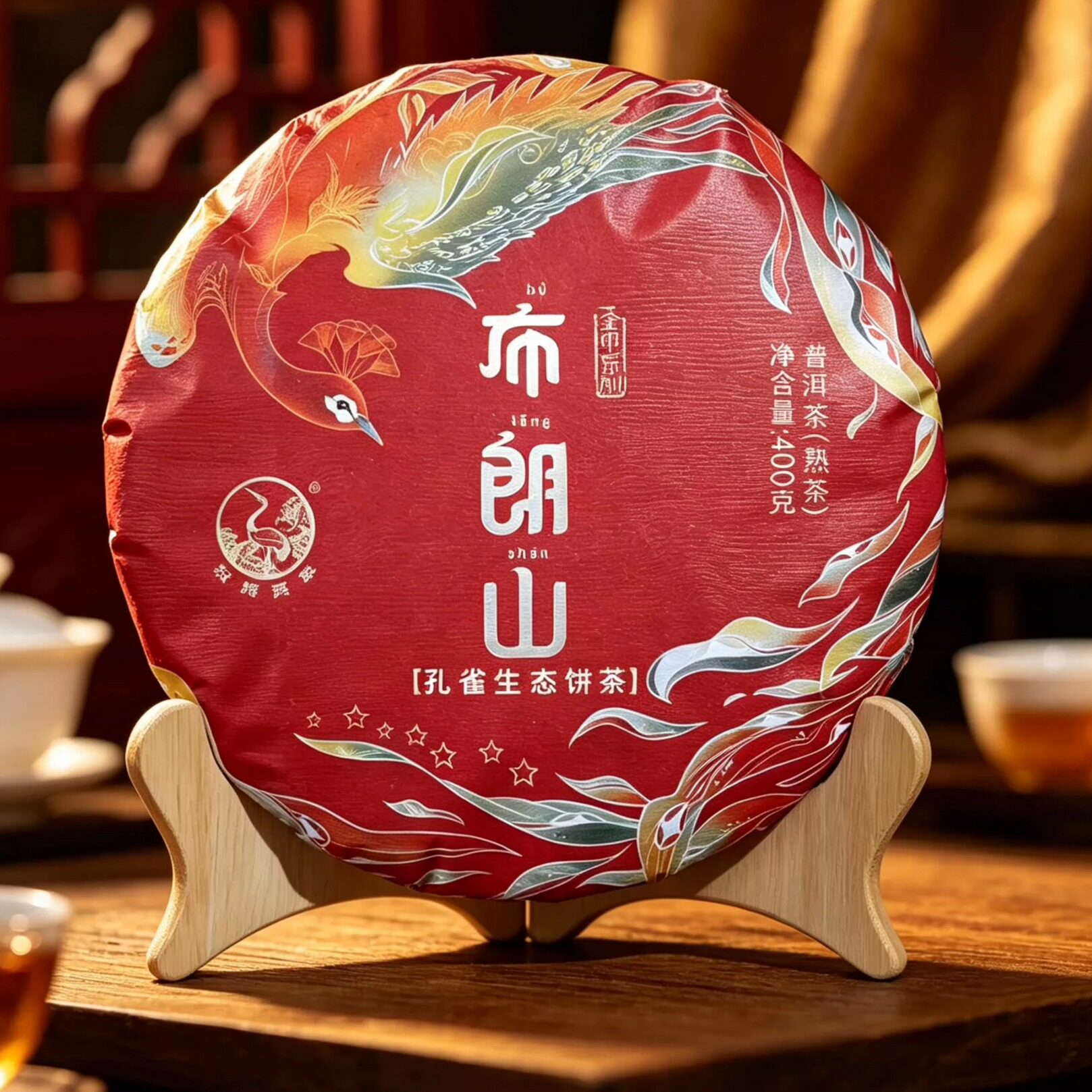下关布朗山孔雀生态饼茶熟茶400克饼茶2022年下关沱茶金印系列