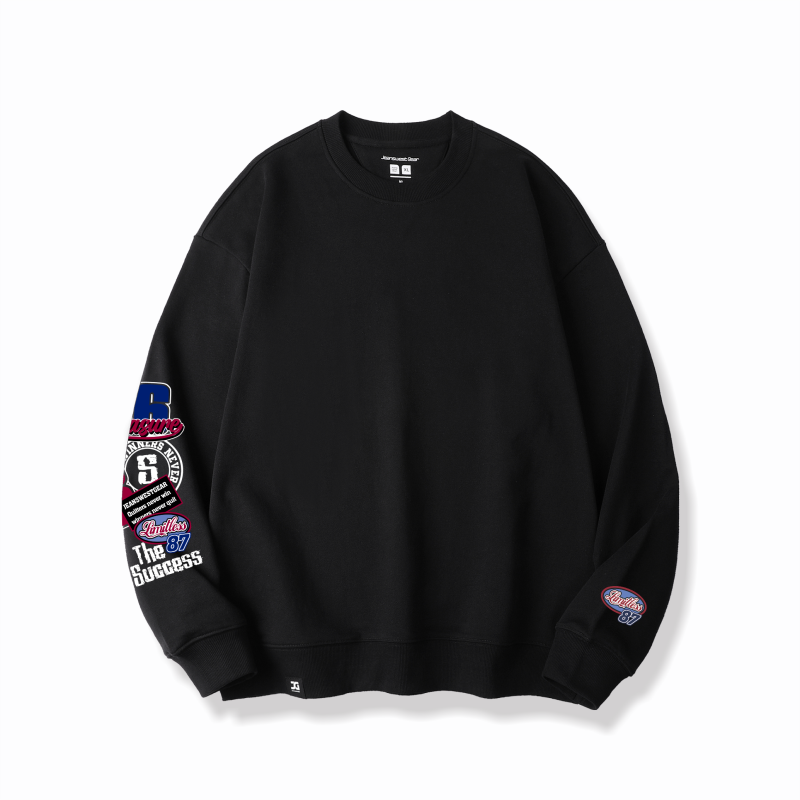 复古彩色图标章仔数字圆领卫衣男