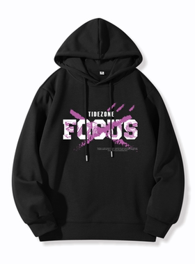 JG男装大码品牌国潮紫色神龙卫衣男连帽秋冬款新款男生宽松套头