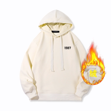 JG男装大码品牌简约数字1987印花长袖连帽卫衣男女加厚绒秋冬休闲