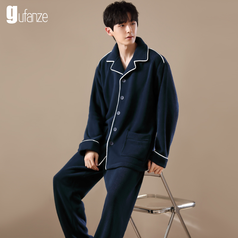 男士法兰绒加厚加绒睡衣