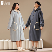 浴袍男家居服 连帽睡衣加长款 情侣睡袍女冬季 加绒加厚珊瑚绒秋冬款