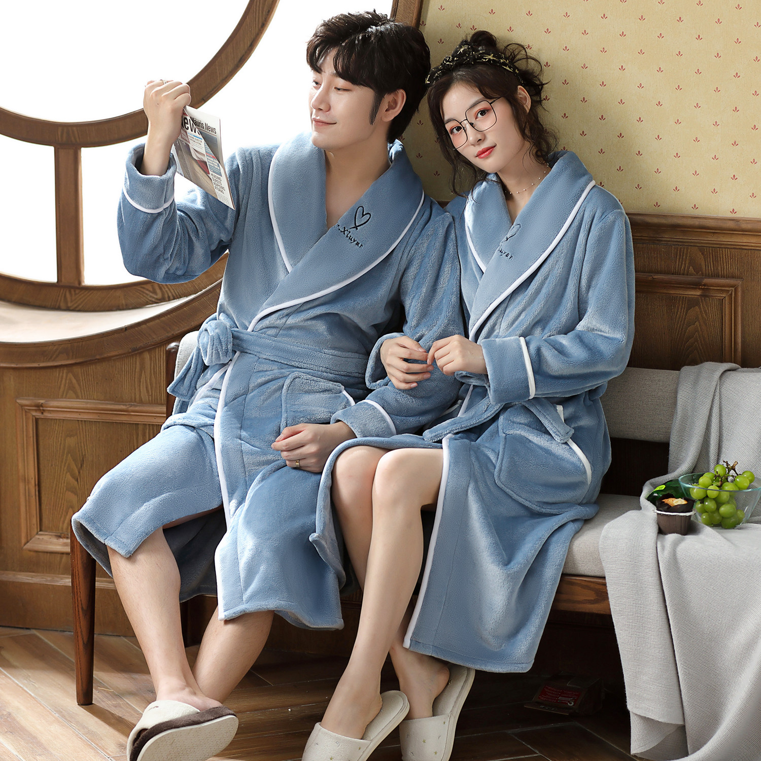 冬季加厚珊瑚绒情侣睡衣韩版中长款男女士保暖法兰绒睡袍秋冬款,女士内衣/男士内衣/家居服,睡袍/浴袍,淘宝优惠券,粉丝福利购,淘宝优惠卷