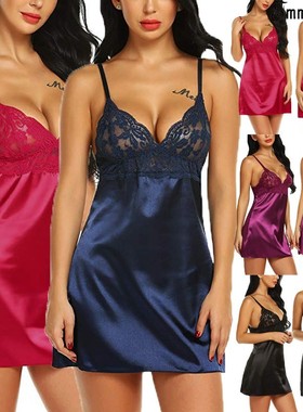 Women's Night Short Dress Nightgown Satin Silk Lace Lingerie