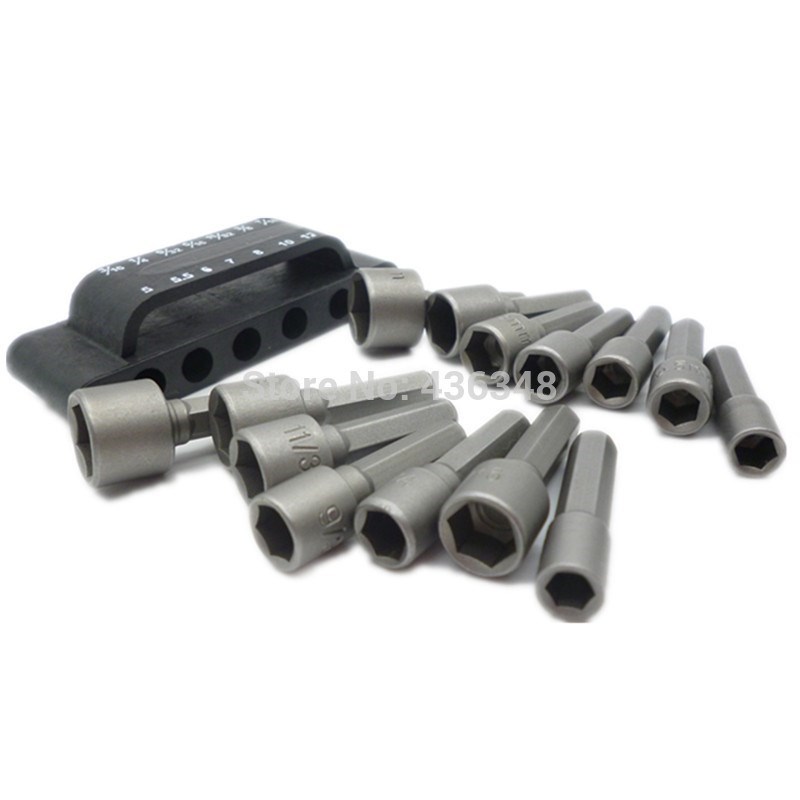 14pc Sae Metric Quick Change Power Nut Driver Bit Set Screwd