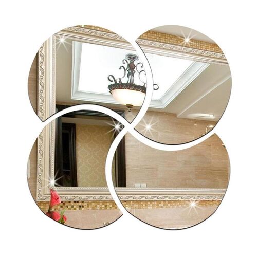 4pcs 3D Removable Art Sticker Mirror Circle Silver Wall DIY