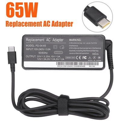 1pc Black 65W Type-C USB-C Laptop Charger AC Power Supply Ad