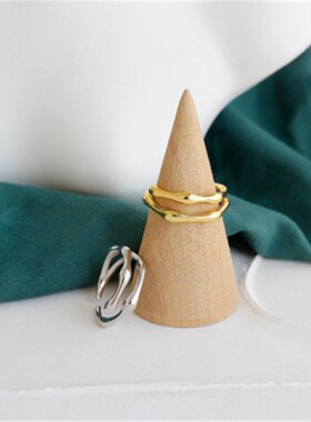 Resizable S925 Sterling Silver Ring Irregular Two Line e Vin