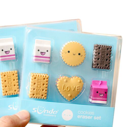 6pcs/pack NEW kawaii Cartoon Boxed Milk Biscuit Eraser Cute