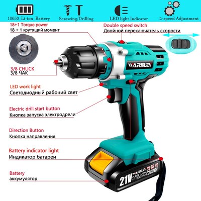 Rechargeable electric Screwdriver Drill 21V lithium battery